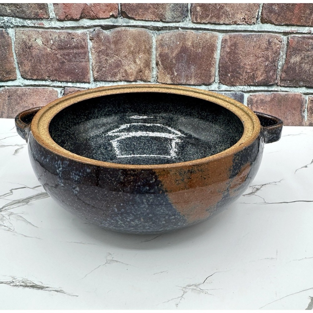 Hand Thrown Studio Pottery Bowl Blue Brown Glaze Stoneware Artisan Dish Rustic